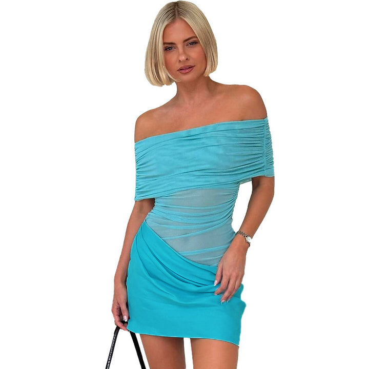 Women Off-Shoulder Mini Dress with Ruffle Details and Fitted Silhouette StylebySassy
