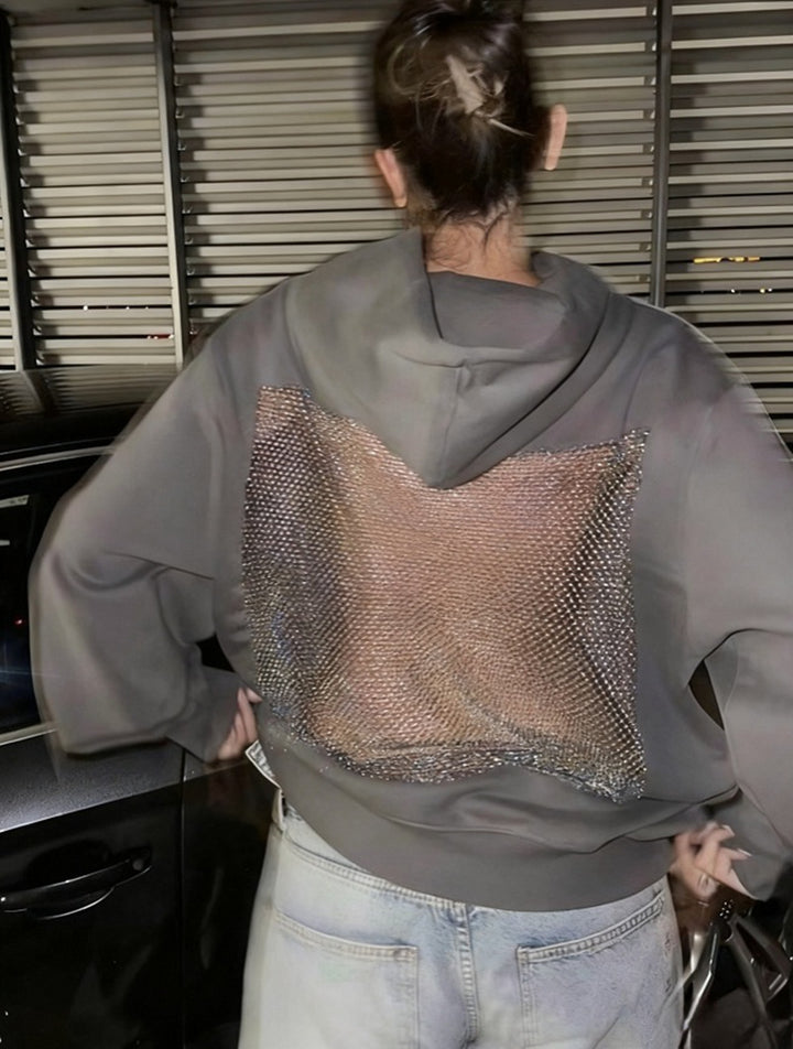 Women's hooded sweatshirt with transparent embroidered back section StylebySassy