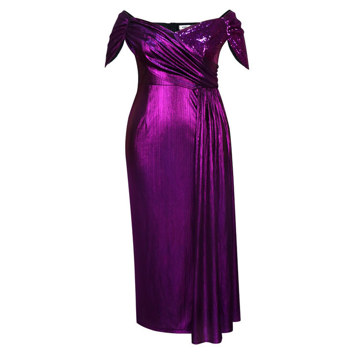 Women glamorous evening dress with shiny top and elegant draping StylebySassy