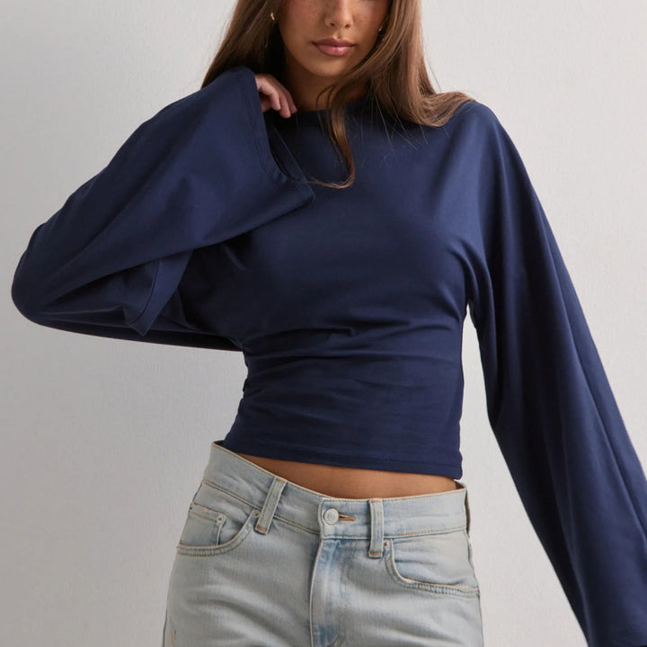 Ladies cropped fitted top with extra wide batwing sleeves StylebySassy