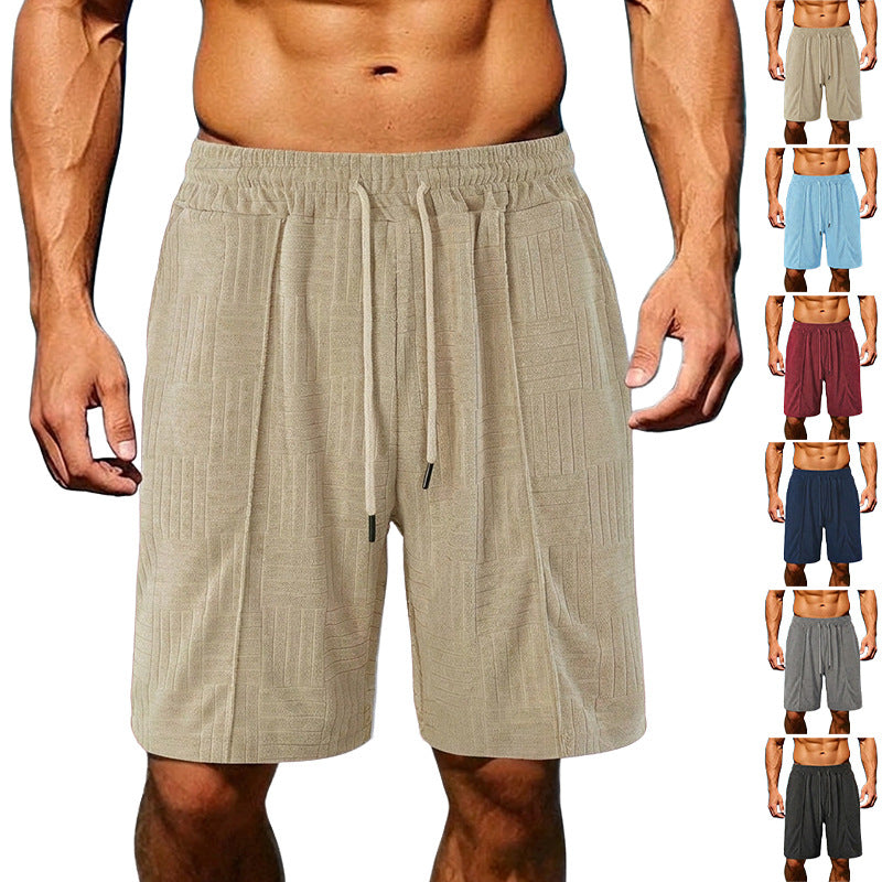Men's structured terry Bermuda shorts with elastic drawstring waistband and inset pockets StylebySassy