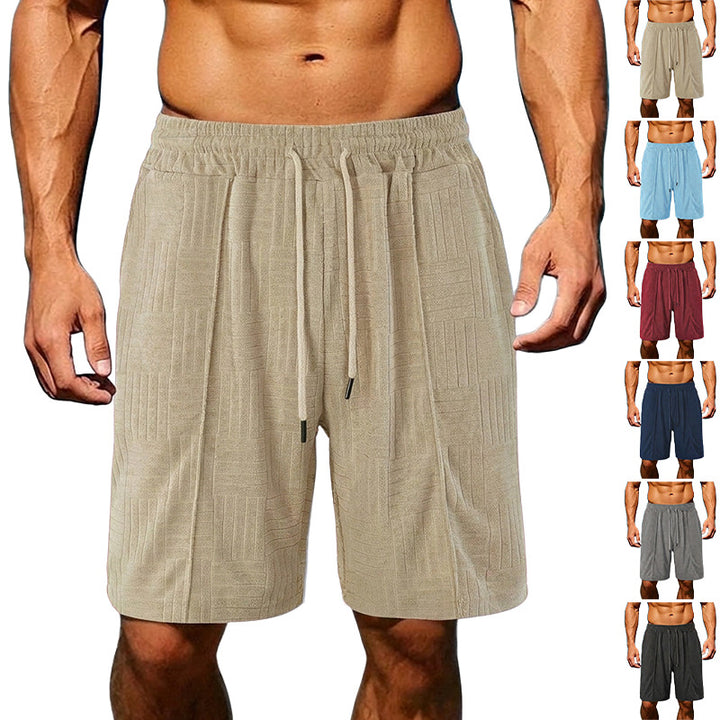 Men's structured terry Bermuda shorts with elastic drawstring waistband and inset pockets StylebySassy