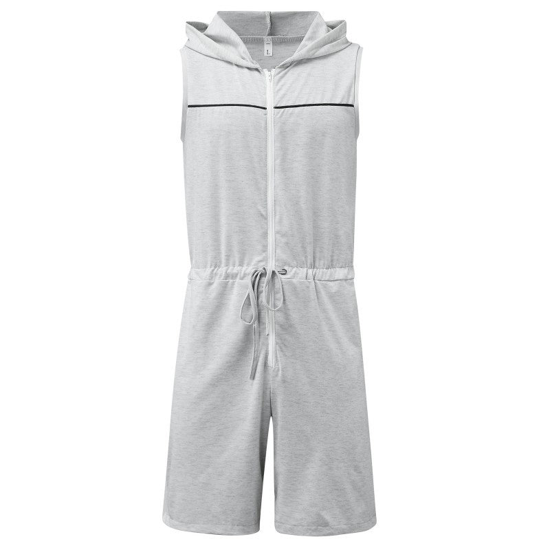 Men's sleeveless hooded overall with full zipper and drawstring StylebySassy
