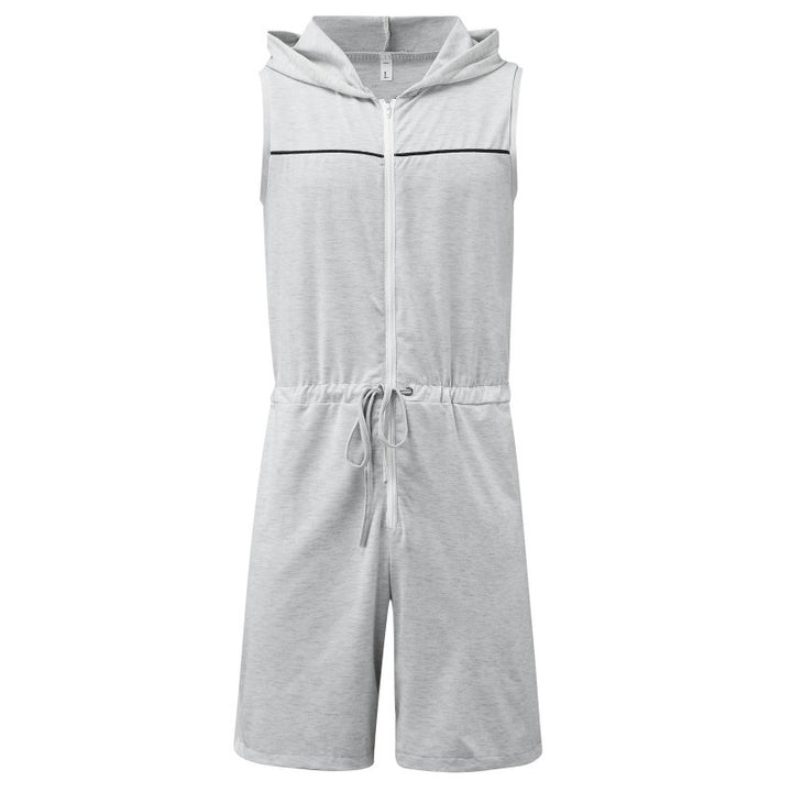Men's sleeveless hooded overall with full zipper and drawstring StylebySassy