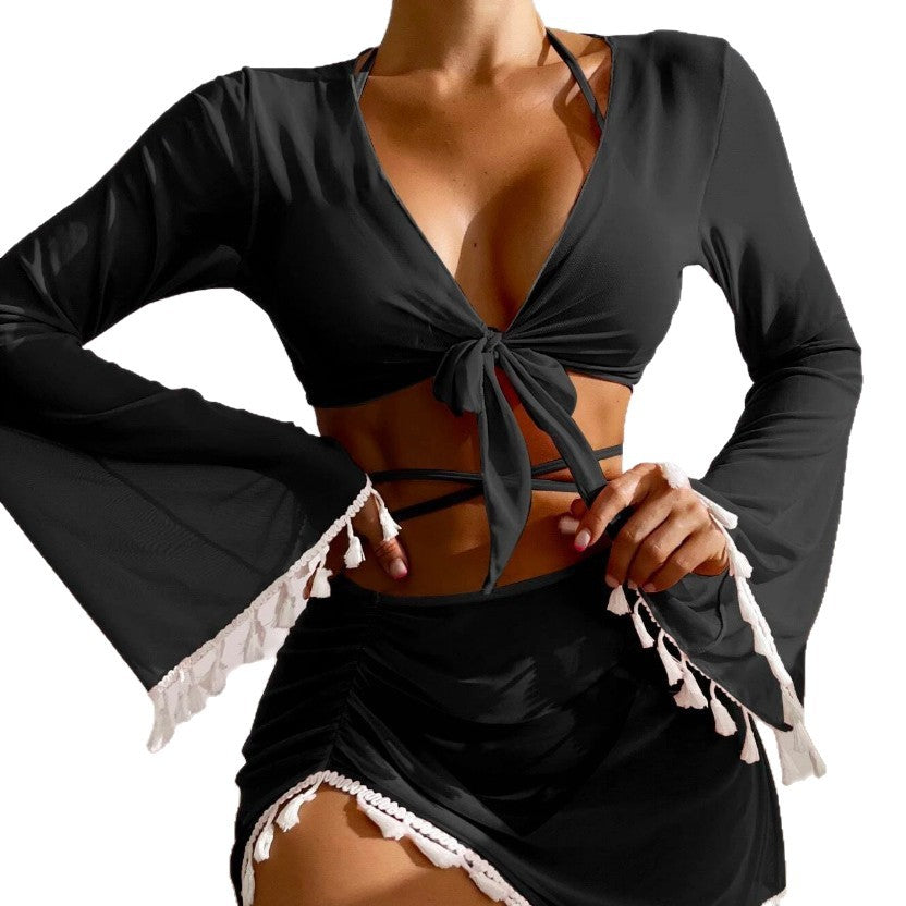 Women's bikini top with trendy wrap design and long sleeves StylebySassy