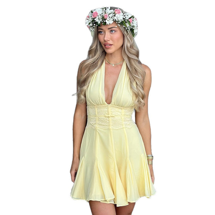 Women airy halter neck dress with seductive gathering StylebySassy