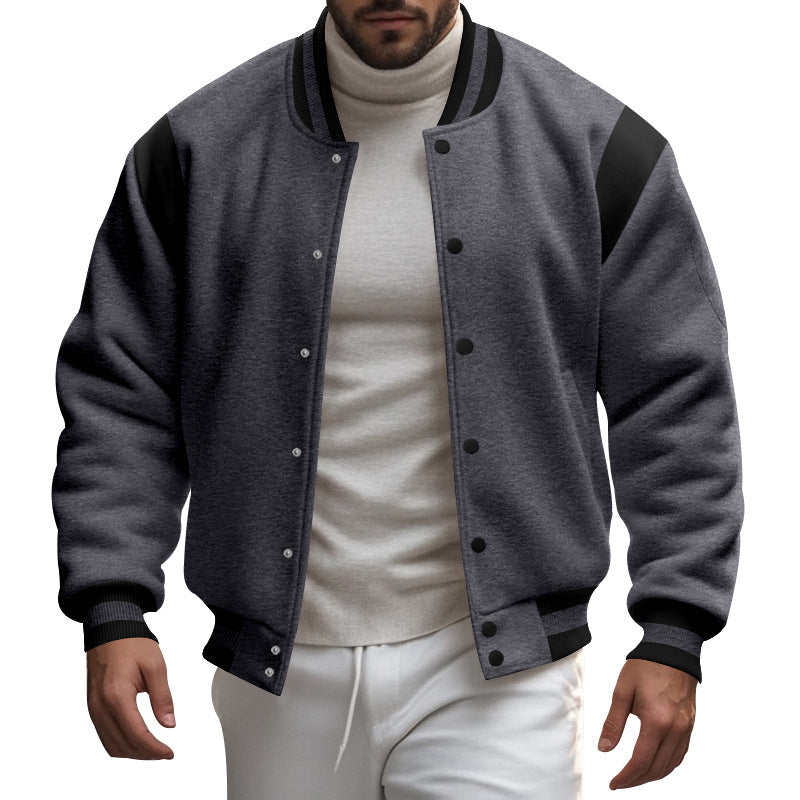 Men's nan College baseball jacket with snap button placket, ribbed collar and contrasting yokes StylebySassy