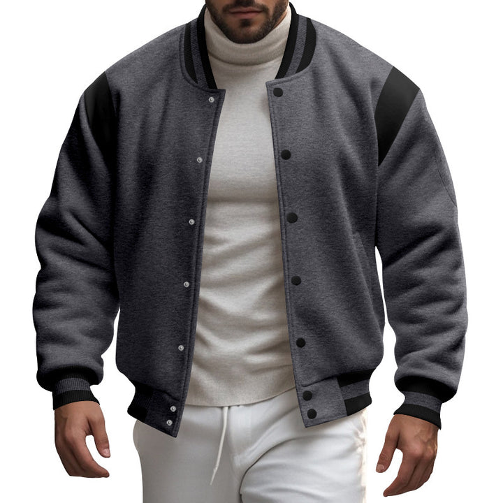 Men's nan College baseball jacket with snap button placket, ribbed collar and contrasting yokes StylebySassy