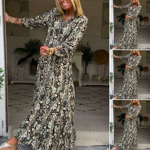 Women's Boho Maxi Dress with Paisley Print, V-Neck, Gathered Waist yoke and Ruffle Hem StylebySassy