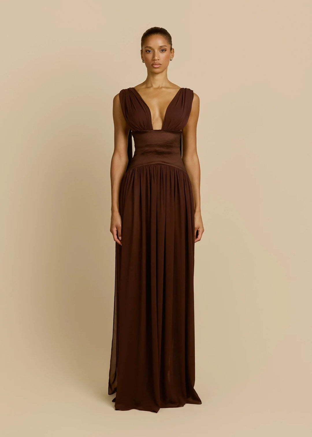Women Elegant Long Sleeve Maxi Dress with Deep V-Neck StylebySassy