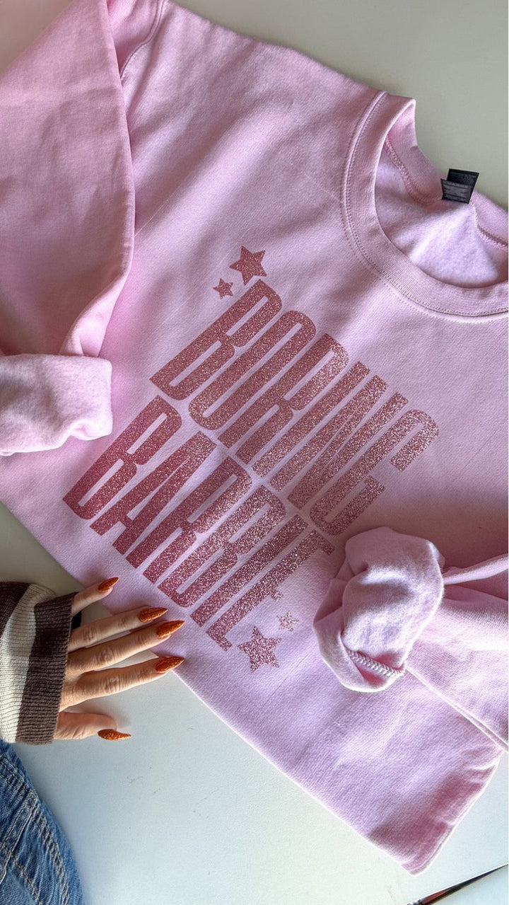 Women's glittering round neck sweatshirt with statement print and fleece-lined interior StylebySassy