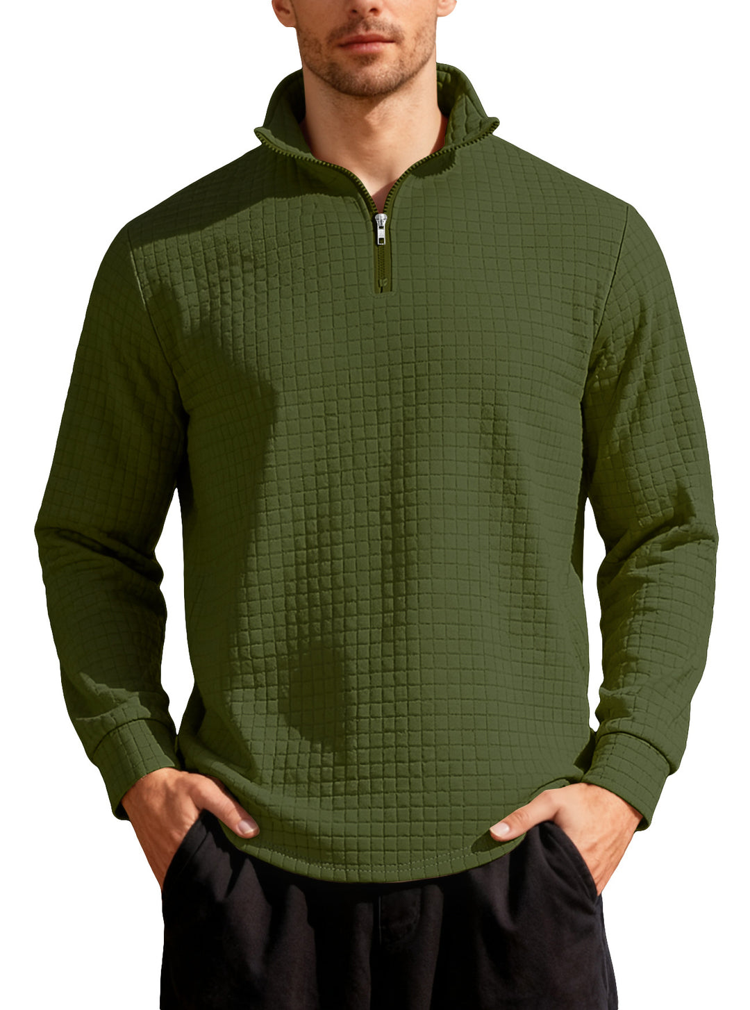 Men's Nano Square Structured Comfort Half Zip Sweater with Stand Collar and Light Padding StylebySassy