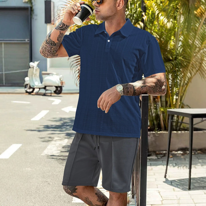 Men's light structured short sleeve polo with shirt collar and single button placket StylebySassy