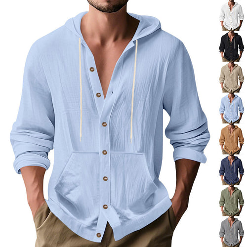 Men's casual hoodie jacket with button placket and kangaroo pocket StylebySassy