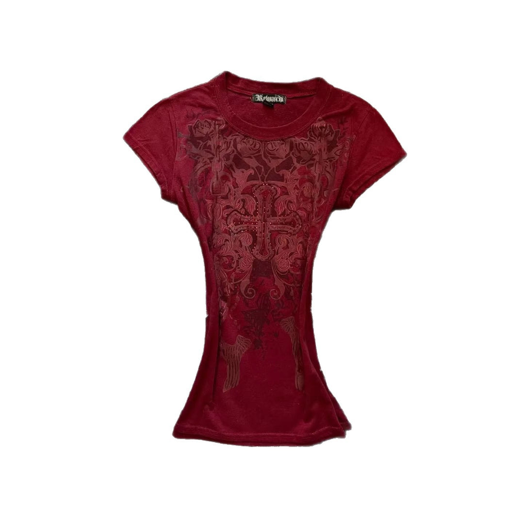 Women’s T-shirt with elaborately designed floral print and glitter accents StylebySassy