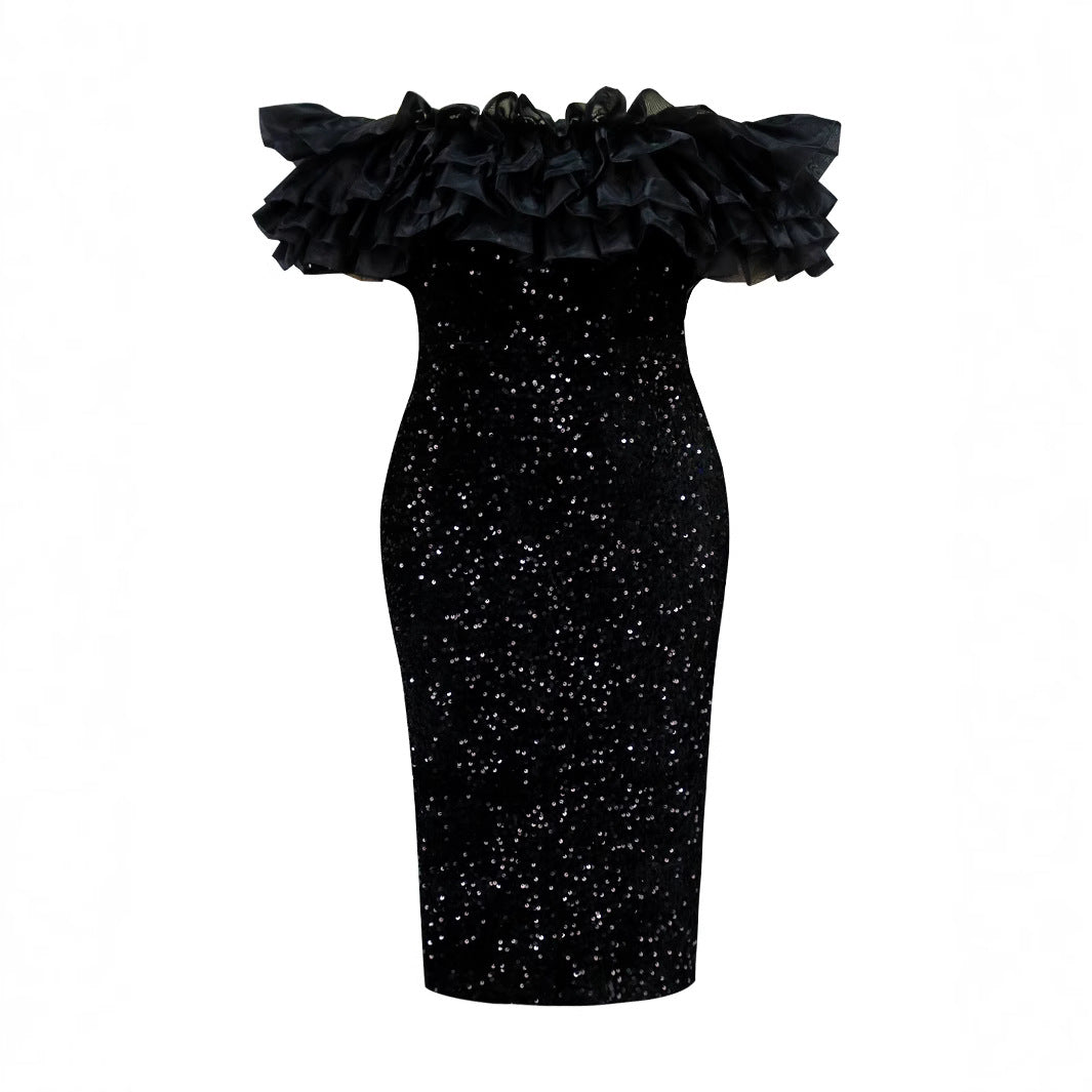 Women glamorous evening dress with voluminous ruffles and sequins StylebySassy