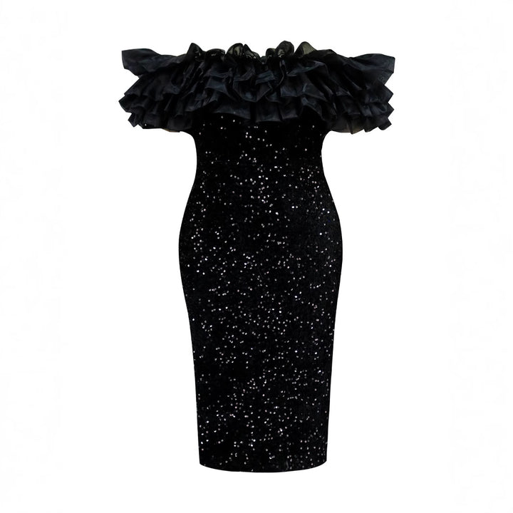 Women glamorous evening dress with voluminous ruffles and sequins StylebySassy