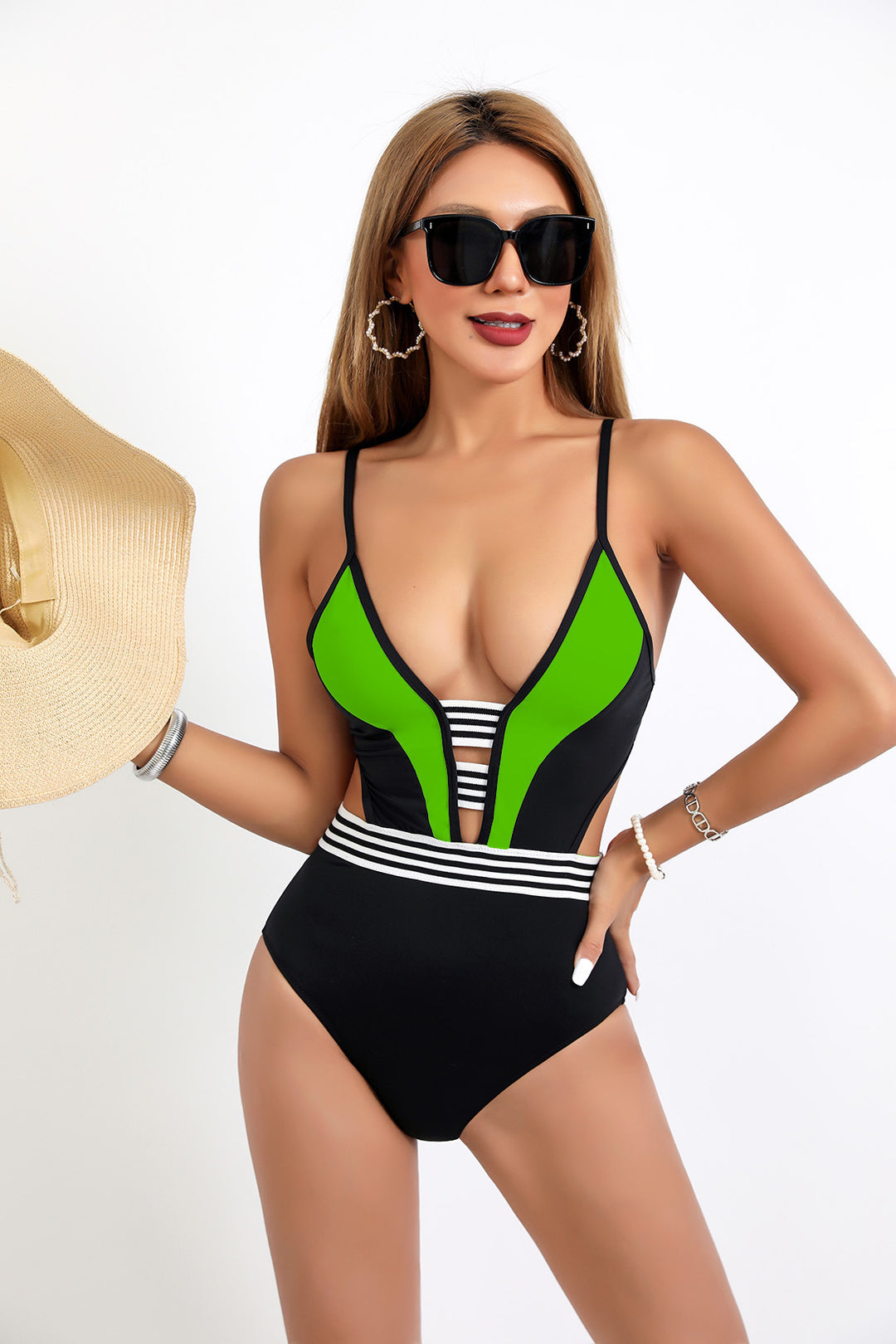 Women's Sporty One-Piece Swimsuit with Deep V-Neck and Side Cut-Outs StylebySassy
