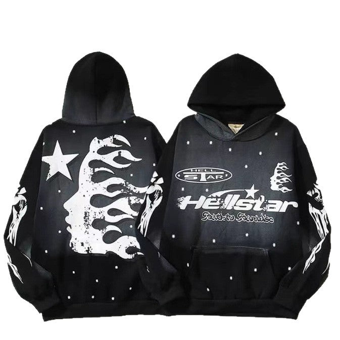 Unisex oversized hoodie with large flame and star print as well as kangaroo pocket StylebySassy