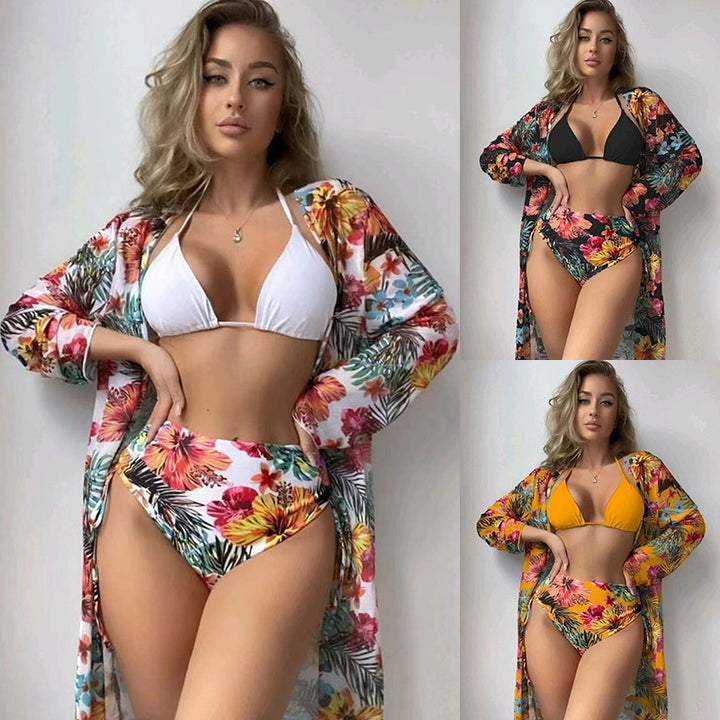 Women's bikini set with high waist and floral cover-up StylebySassy