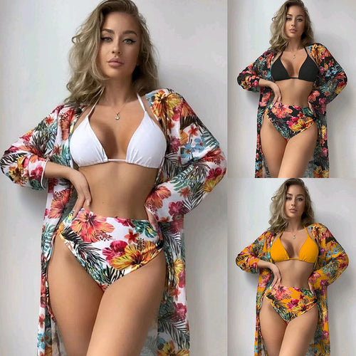 Women's bikini set with high waist and floral cover-up StylebySassy