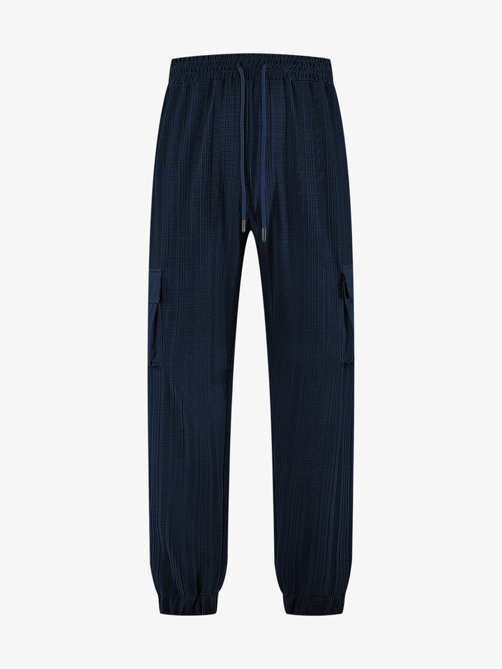 Men's Glencheck Cargo Jogging Pants with Drawstring Waistband and Elastic Ankle Closures StylebySassy