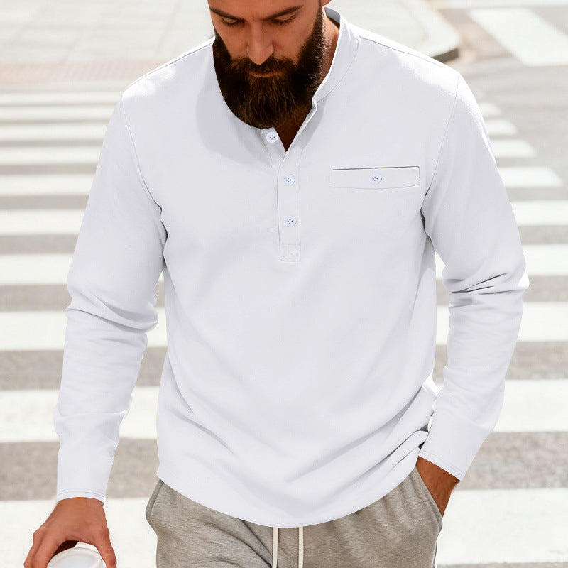 Men's casual long-sleeve Henley shirt made of cotton blend with chest pocket StylebySassy