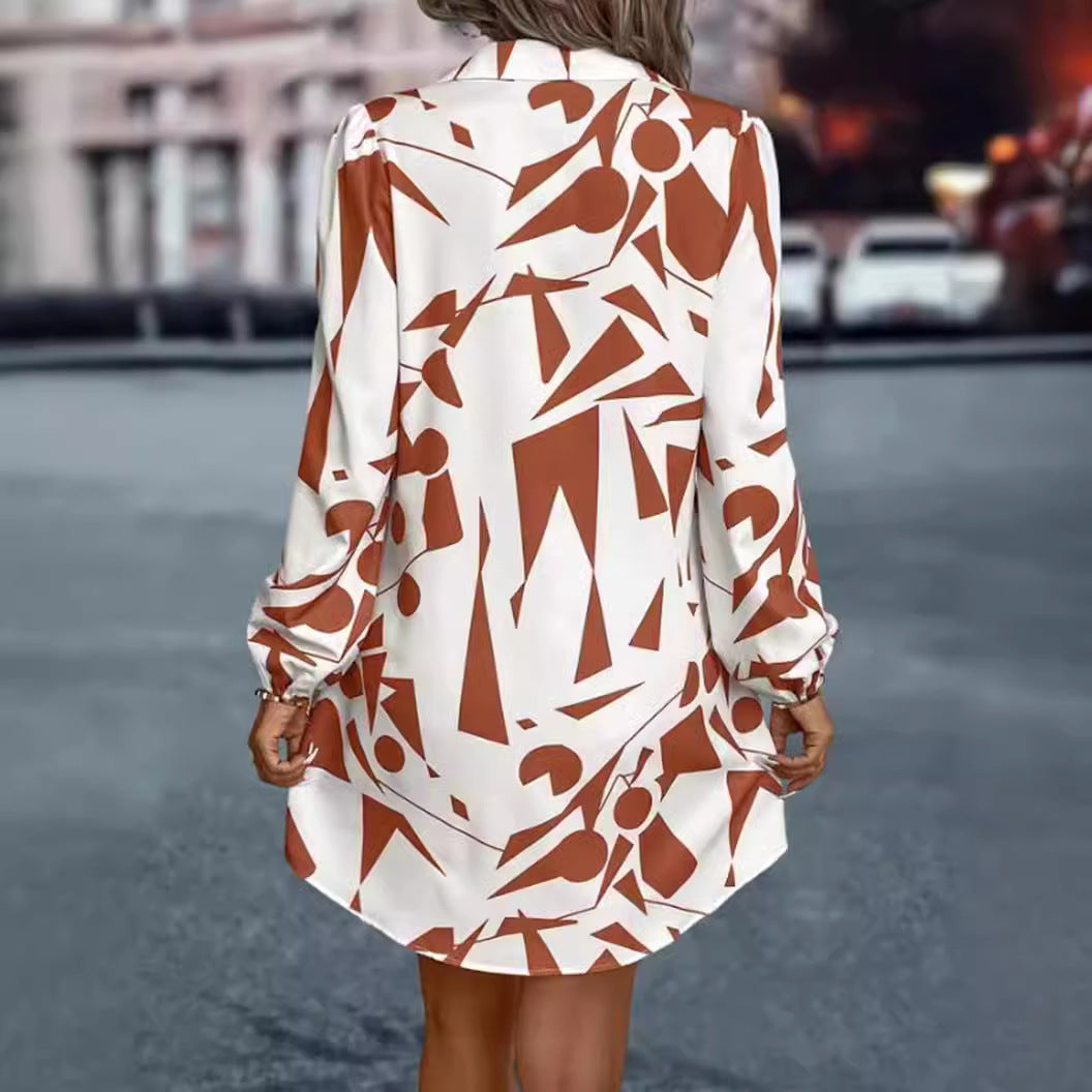 Women's oversized shirt mini with graphic print, shirt collar and balloon sleeves StylebySassy