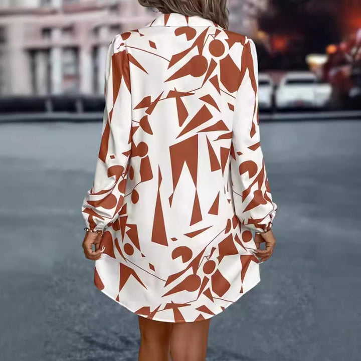 Women's oversized shirt mini with graphic print, shirt collar and balloon sleeves StylebySassy