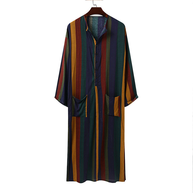 Women’s loose maxi linen dress with full button placket, round neckline, and patch pockets StylebySassy
