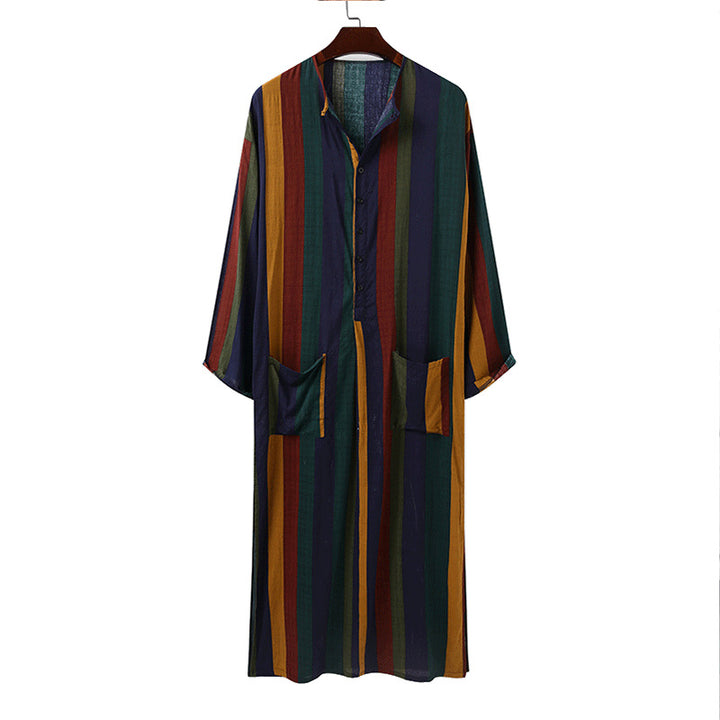 Women’s loose maxi linen dress with full button placket, round neckline, and patch pockets StylebySassy