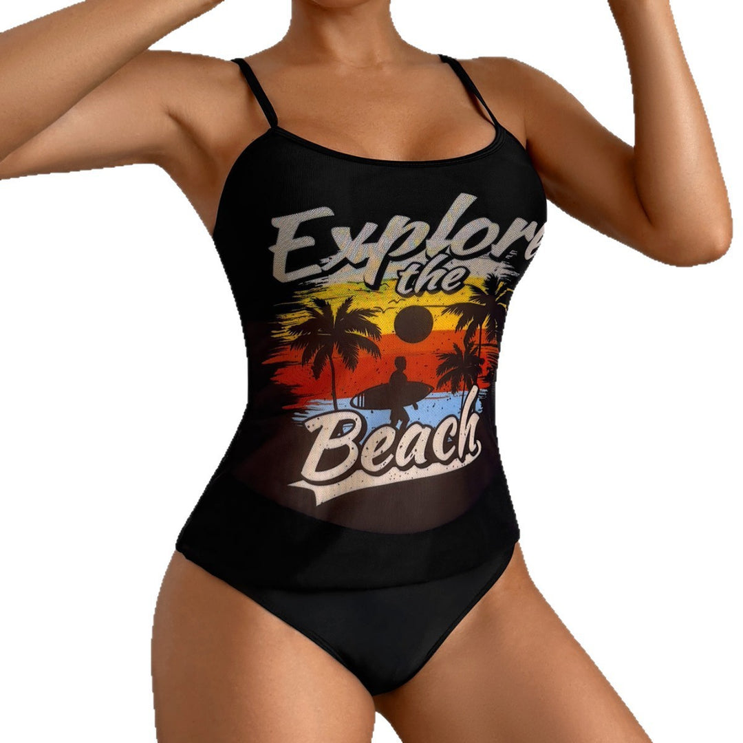 Women's beach top with colorful graphic design and matching bikini bottom StylebySassy