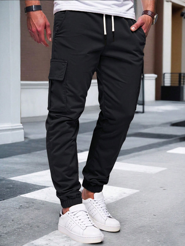 Men's Nan Tapered Leisure Cargo Pants with Flap Pockets, Drawstring Waist and Elastic Leg Openings StylebySassy