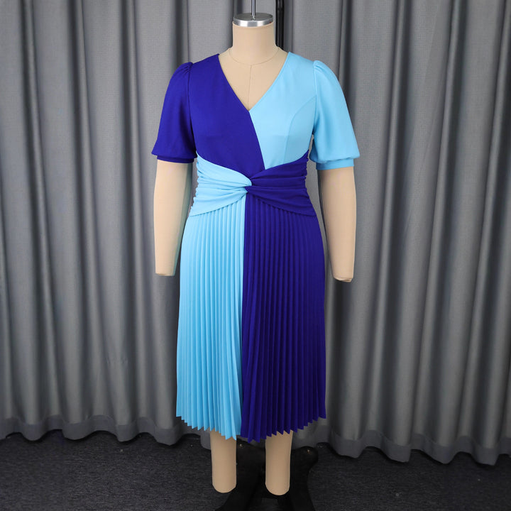 Women’s pleated midi dress with color block design and wrap look StylebySassy