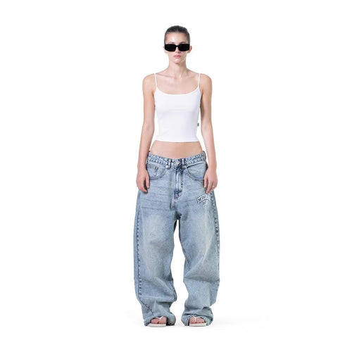 Women's wide denim jeans with stylish embroidery design StylebySassy