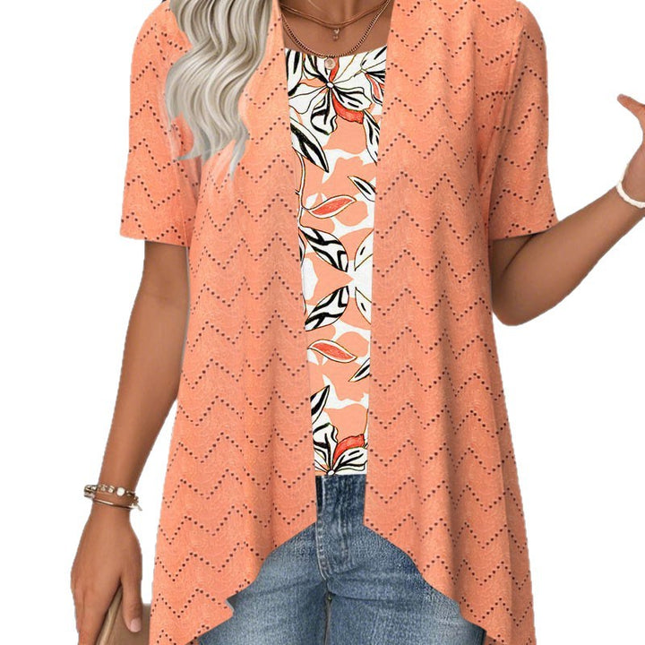 Women's Ajour knit cardigan with asymmetrical pointed hem and short sleeves StylebySassy