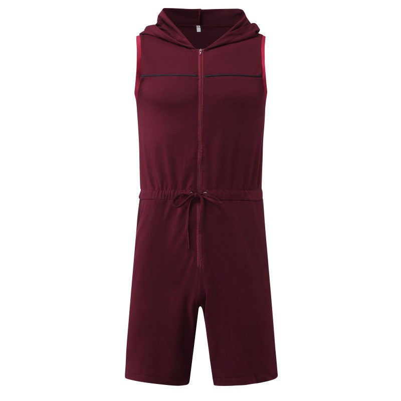 Men's sleeveless hooded overall with full zipper and drawstring StylebySassy