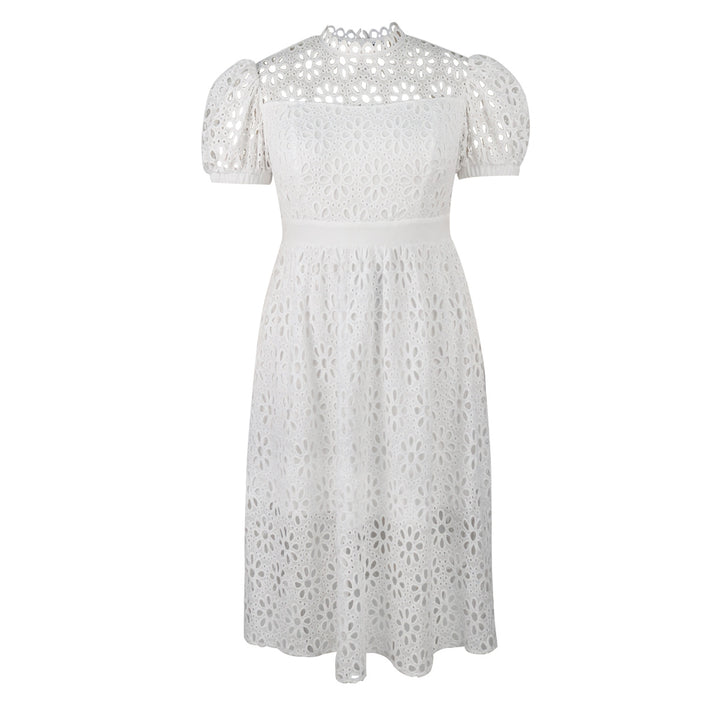 Ladies Elegant Dress with Floral Borders and Puff Sleeves StylebySassy