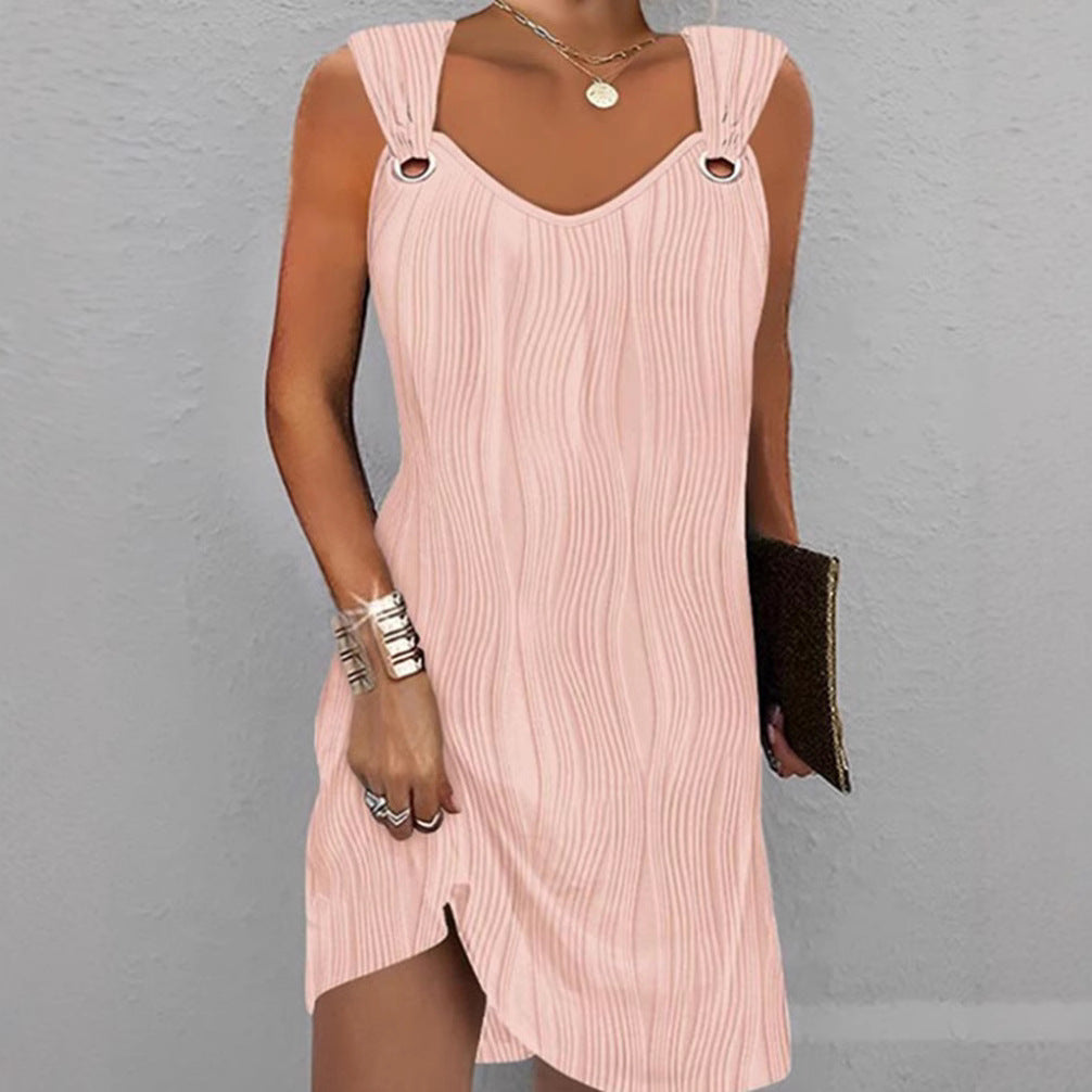 Ladies' figure-hugging jersey dress with wave texture, ring straps, and side slit StylebySassy