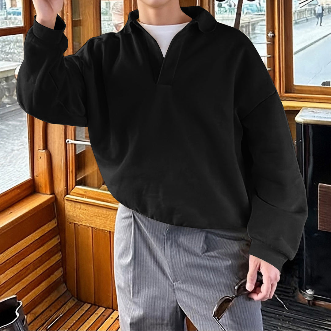 Unisex nano locker cut V-neck sweatshirt with shirt collar made of cotton fleece StylebySassy