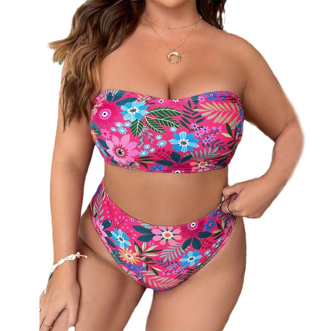 Women's bandeau bikini with floral design and high-waisted cut StylebySassy