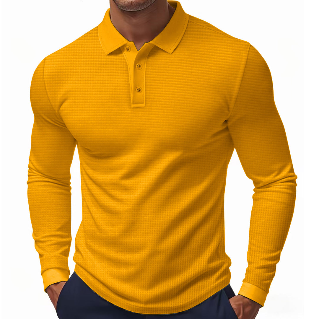 Men's long-sleeved polo shirt made of textured jersey with slim fit and polo collar StylebySassy