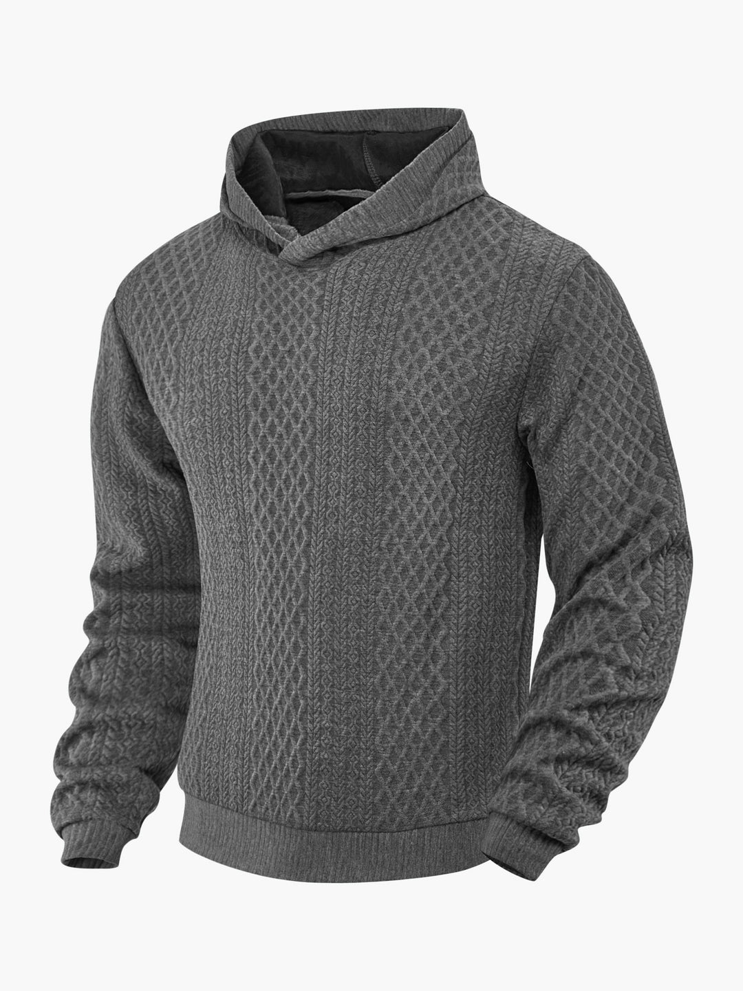 Men's structured funnel neck pullover with hood and honeycomb jacquard StylebySassy