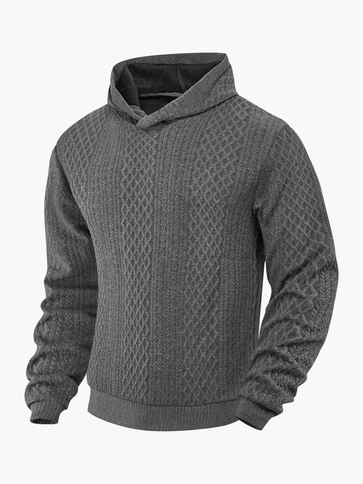 Men's structured funnel neck pullover with hood and honeycomb jacquard StylebySassy