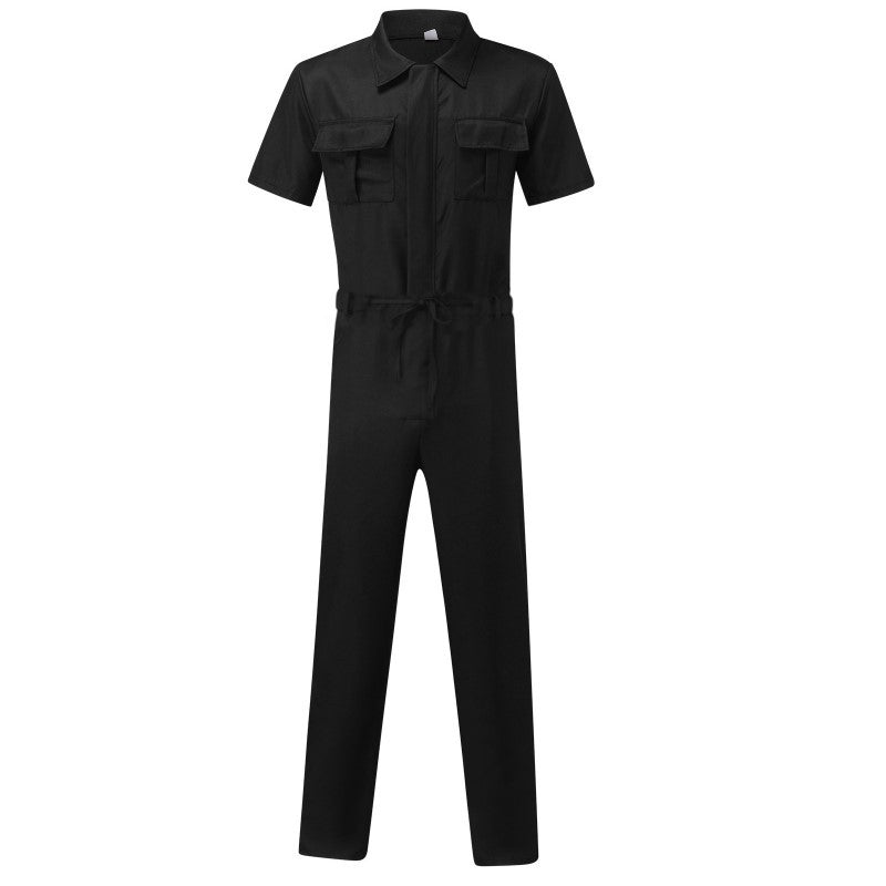 Men's short-sleeve work overall with waist belt and chest pockets StylebySassy