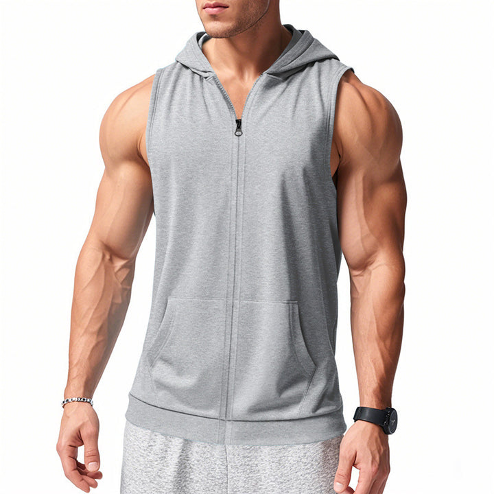Men's functional fitness vest with hood, slim fit and kangaroo pocket StylebySassy