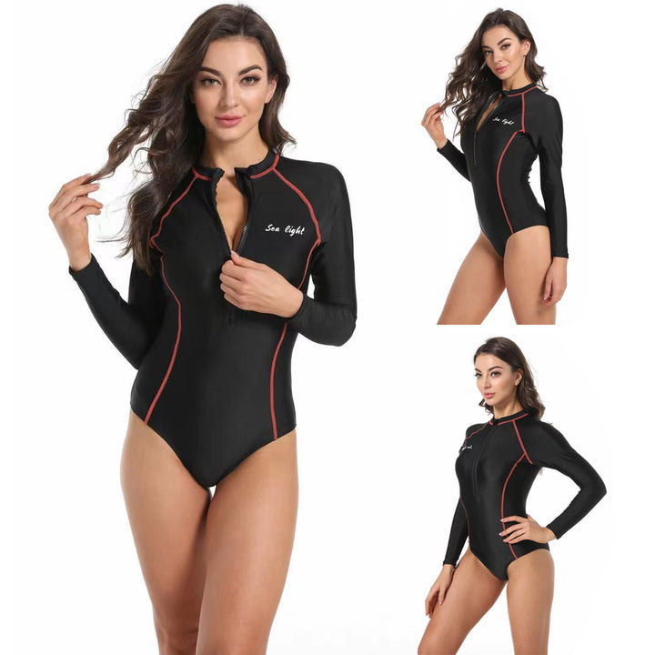 Women's Long Sleeve Swimsuit with Elegant Zipper and Sporty Design StylebySassy