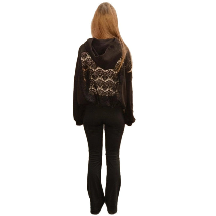 Ladies' oversized hooded sweater with floral lace insert on the back StylebySassy