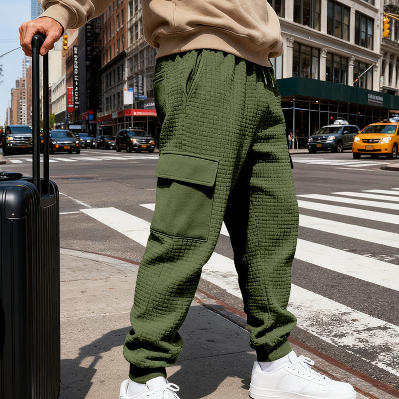 Men's waffle texture cargo pants in jogging style with flap pockets and elastic waistband StylebySassy