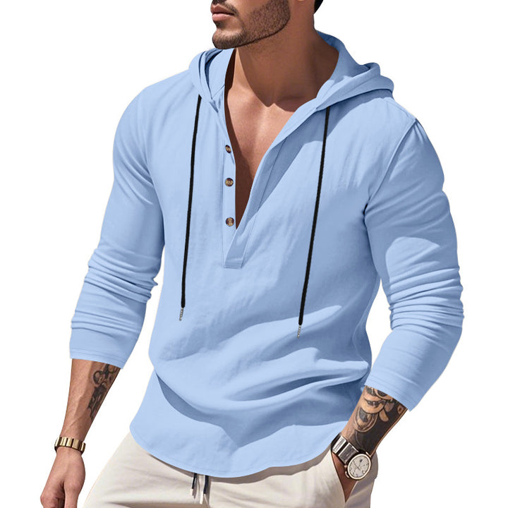 Men's casual hoodie with button placket and slim fit StylebySassy